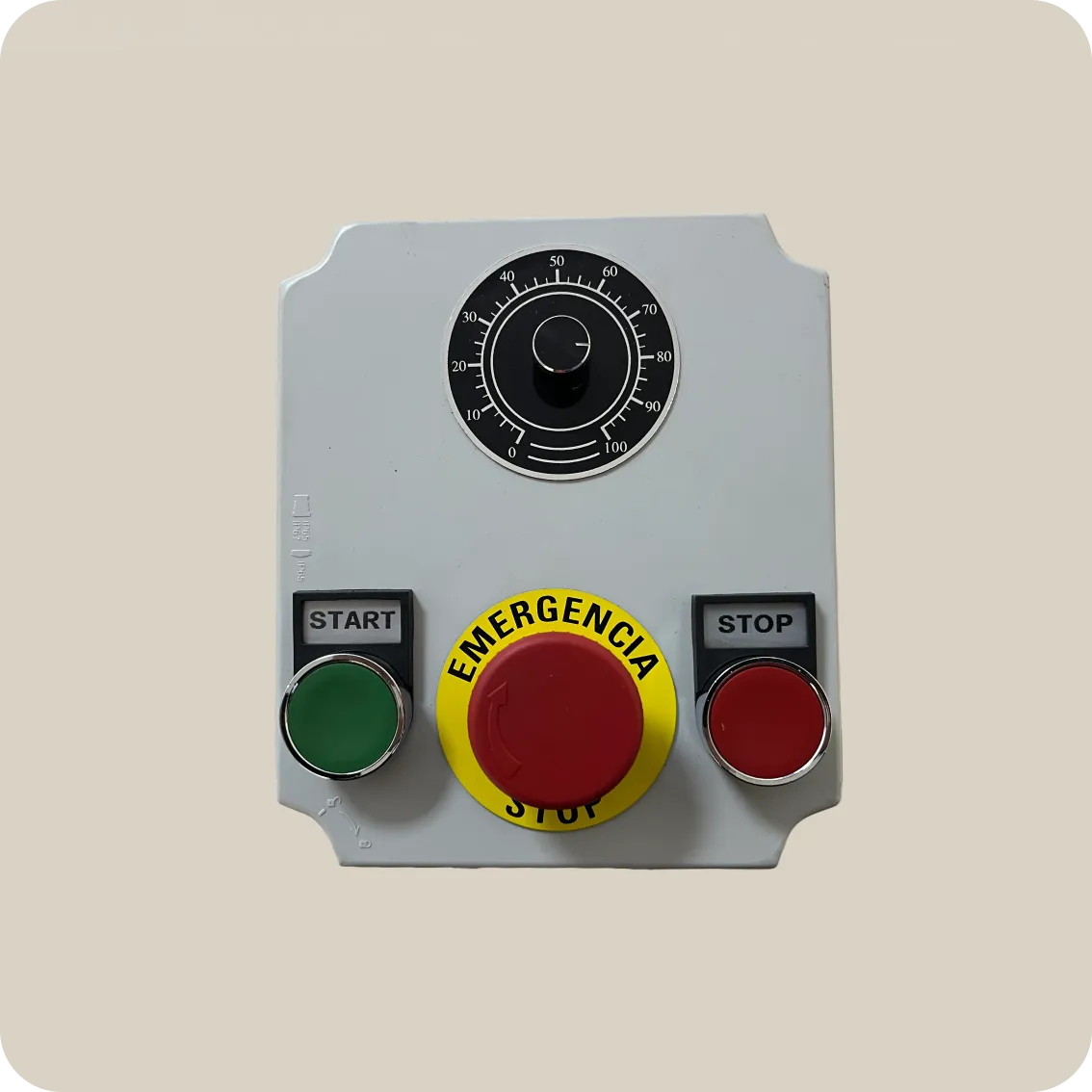 Rendu 3D : Boîtier arrêt / marche / arrêt d'urgence + variateur de vitesse